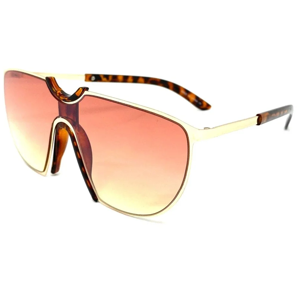 Oversized Shield Sunglasses Fashion Visor Gold Frame Tortoise Accents Trendy New